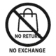 A minimalist black and white icon featuring a shopping bag inside a prohibition sign with "NO RETURN NO EXCHANGE" text, outlining the sales policy for the Indian Wear House boutique.
