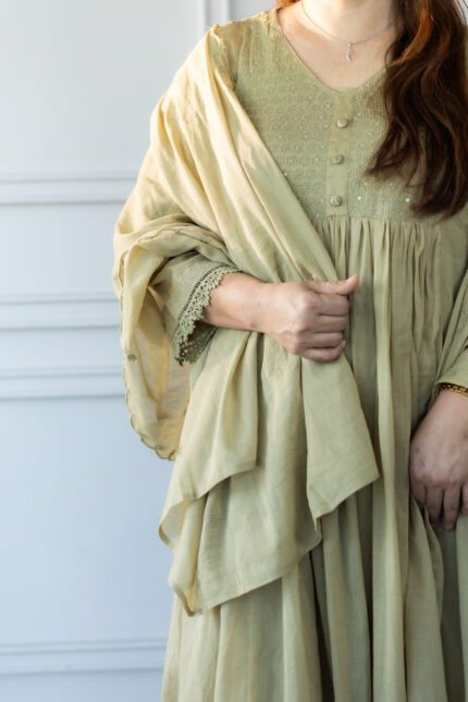 Close-up of embroidered yoke design on Aangan Edit Kurti