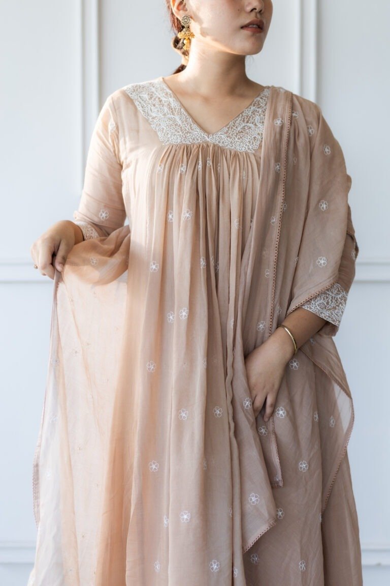 Close-up of neckline embroidery on GulBagh kurti