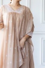 Front view of GulBagh kurti showing embroidered neckline and flared hem