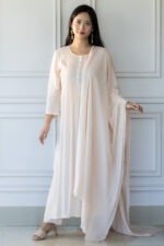 Full-length view of Pavitra kurti with flowing pleats