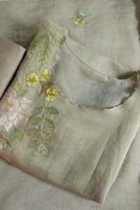 Garden Glow semi-stitched kurti in light purple and pink with floral embroidery