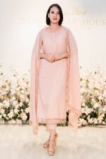 Full front view of Blush Raag kurti with churidar and dupatta