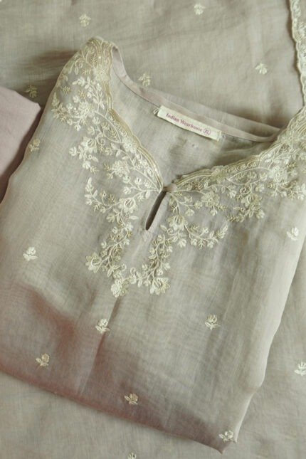 DewDrop Serenity Light Pink semi-stitched kurti with delicate embroidery for ethnic functions