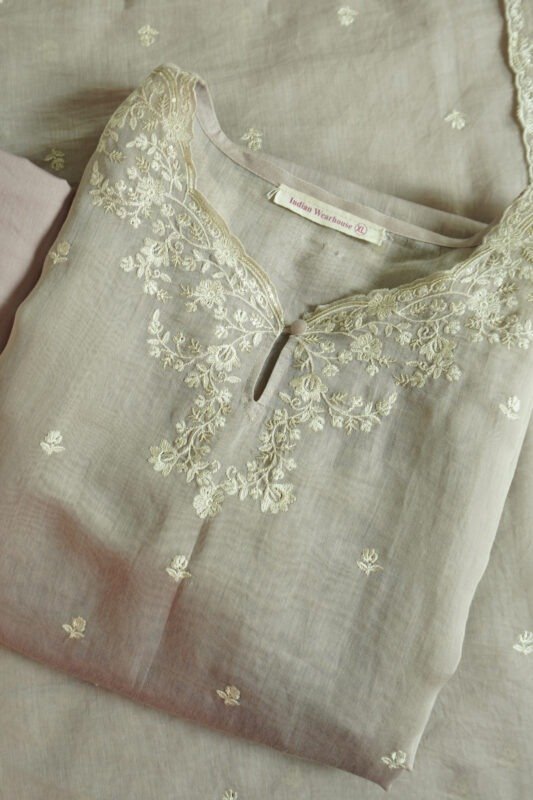 DewDrop Serenity Light Pink semi-stitched kurti with delicate embroidery for ethnic functions