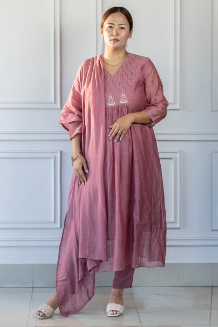 Aarza Kurti front view full body with embroidery and dupatta