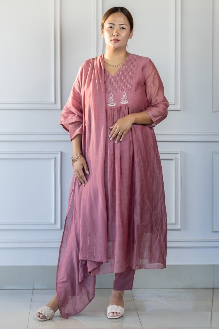 Aarza Kurti front view full body with embroidery and dupatta