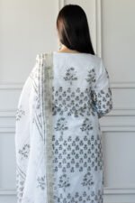 Back view of Aangan Vibes Kurti Set with floral prints and dupatta
