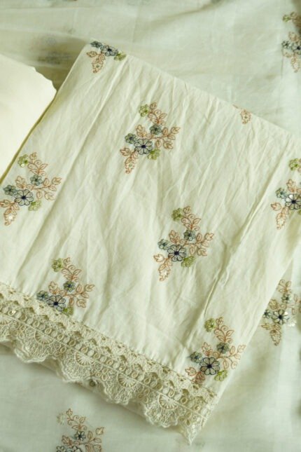 Gulzar Elegance semi-stitched kurti with floral embroidery, lace border, and classic design, perfect for festive and casual wear.