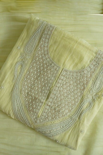 Semi-stitched kurti in a soothing light color with detailed embroidery on the neckline, suitable for festivals, traditional events, and stylish ethnic wear for women.