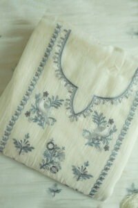 Mehfil Grace semi-stitched kurti in a graceful shade with detailed embroidery on the neckline and front, ideal for festivals, casual outings, and special occasions.