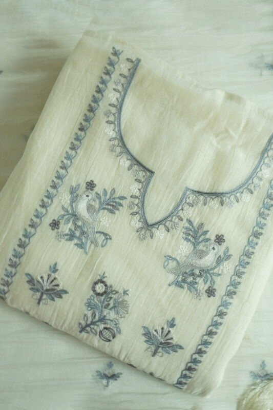 Mehfil Grace semi-stitched kurti in a graceful shade with detailed embroidery on the neckline and front, ideal for festivals, casual outings, and special occasions.