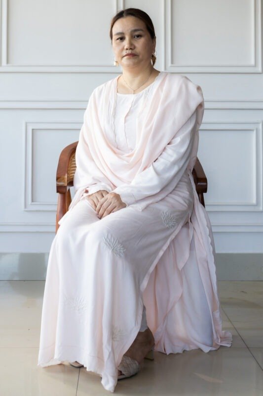 Front view of Blush Bloom Kurti with dupatta.