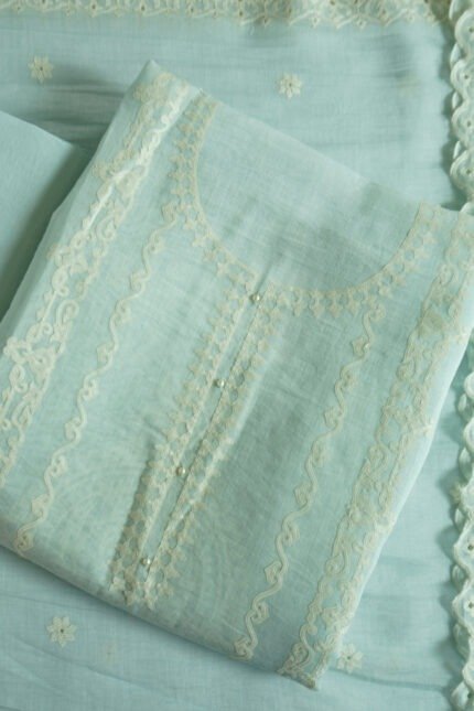 Crystal Sky Light Blue semi-stitched kurti with pastel embroidery for ethnic occasions