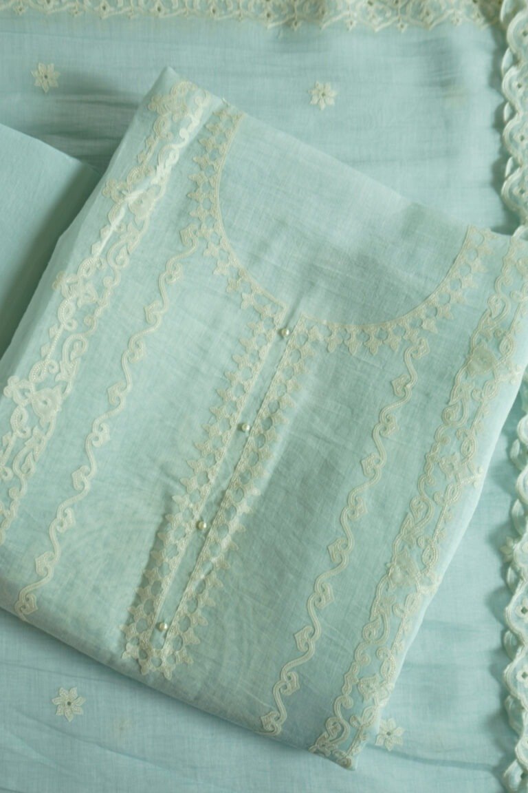 Crystal Sky Light Blue semi-stitched kurti with pastel embroidery for ethnic occasions