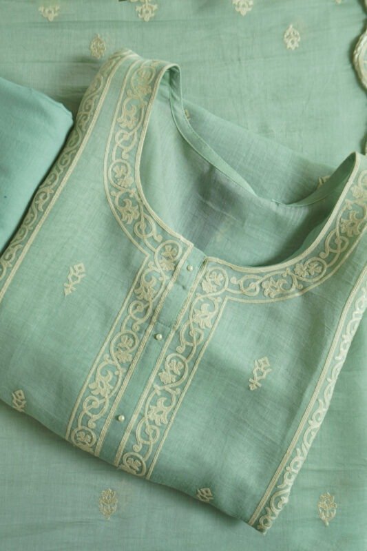 Embroidered Glimpse Blue semi-stitched kurti with heavy thread embroidery on blue base