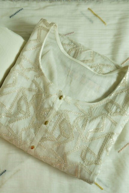 Semi-stitched Whispering Silk kurti with delicate embroidery on high-quality silk fabric, perfect for weddings, festivals, and traditional occasions, customizable for a perfect fit.