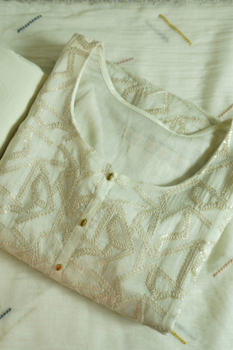 Semi-stitched Whispering Silk kurti with delicate embroidery on high-quality silk fabric, perfect for weddings, festivals, and traditional occasions, customizable for a perfect fit.